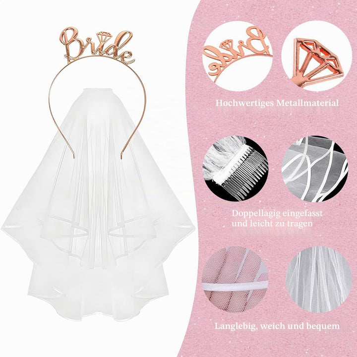 Hen Party Dekorationen Anzug Brautschleier mit Stirnband Sash Brautsdusche Zubehör Brautjungfern Gef