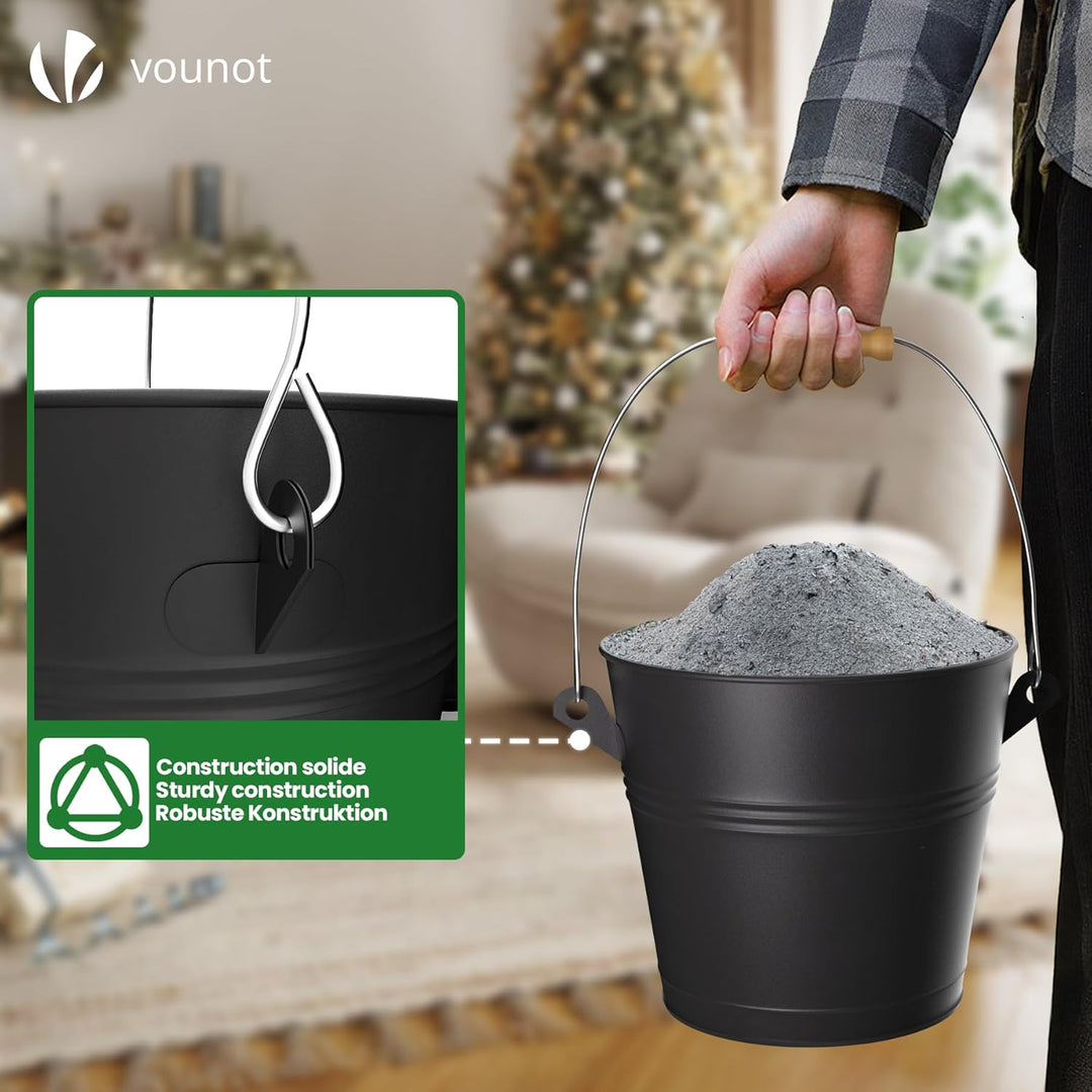 VOUNOT® Ascheeimer mit Deckel, Feuerfest Metall Kohleeimer 5L mit Schaufel und Handbesen, Werkzeugse