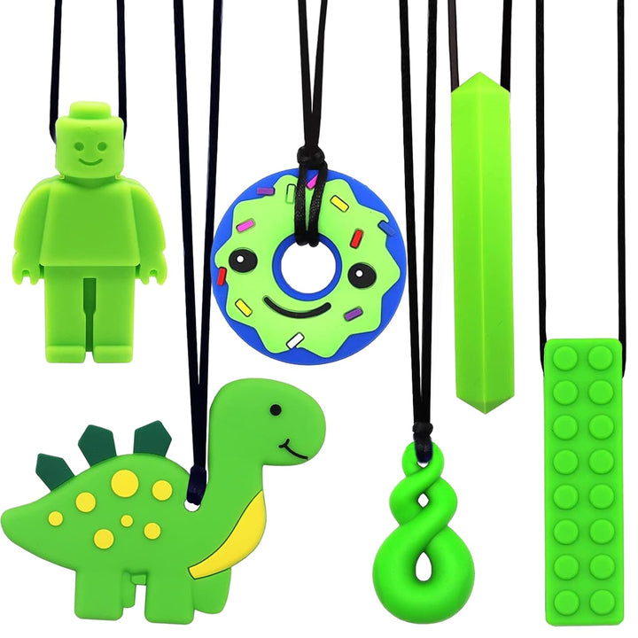 Kaukette für Kinder, 6 Stück Sensory Kauen Halskette, Silikon Beissring für Baby, Autismus Spielzeug