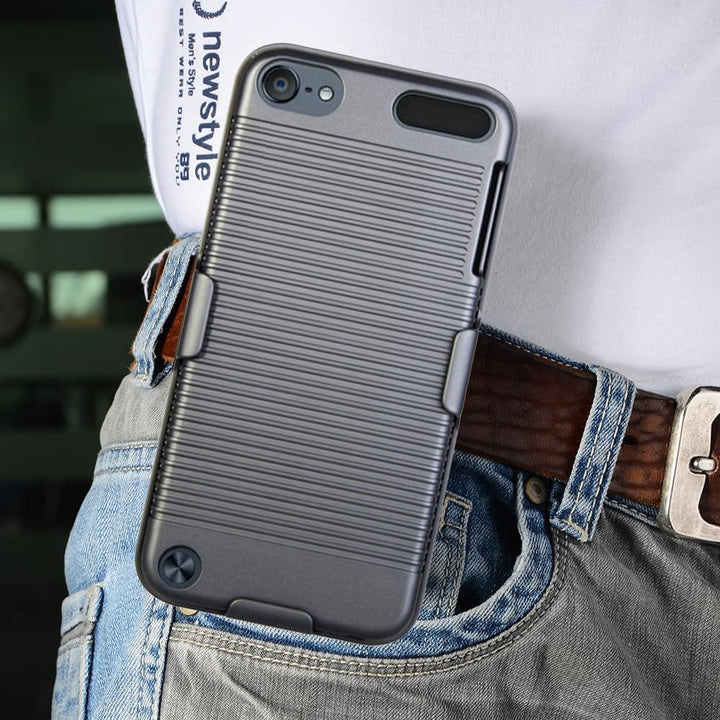 Nakedcellphone Schutzhülle mit Clip für iPod touch 7/6/5, gerippt, Hartschale, Gürtelholster, mit St
