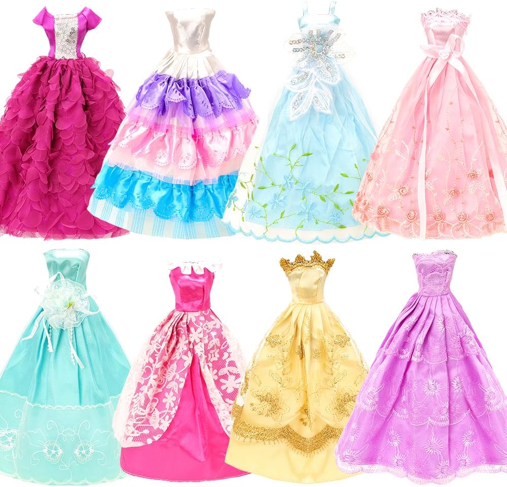 Miunana 27 Puppenkleidung Kleidung Schmuck Zubehör Hochzeit Party Abendkleider für Puppen = 10 Kleid