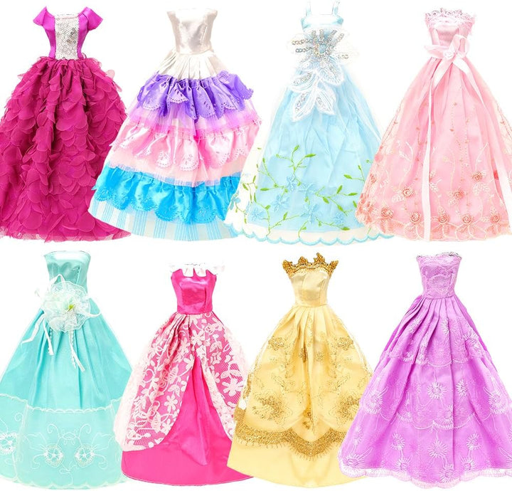 Miunana 27 Puppenkleidung Kleidung Schmuck Zubehör Hochzeit Party Abendkleider für Puppen = 10 Kleid