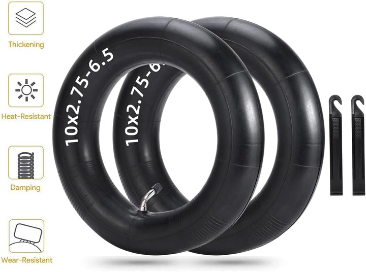 (2-Pack) 10x2.75-6.5 Thicker Inner Tubes with CR202 100°Angled Valve for Electric Scooters & Mini Bi