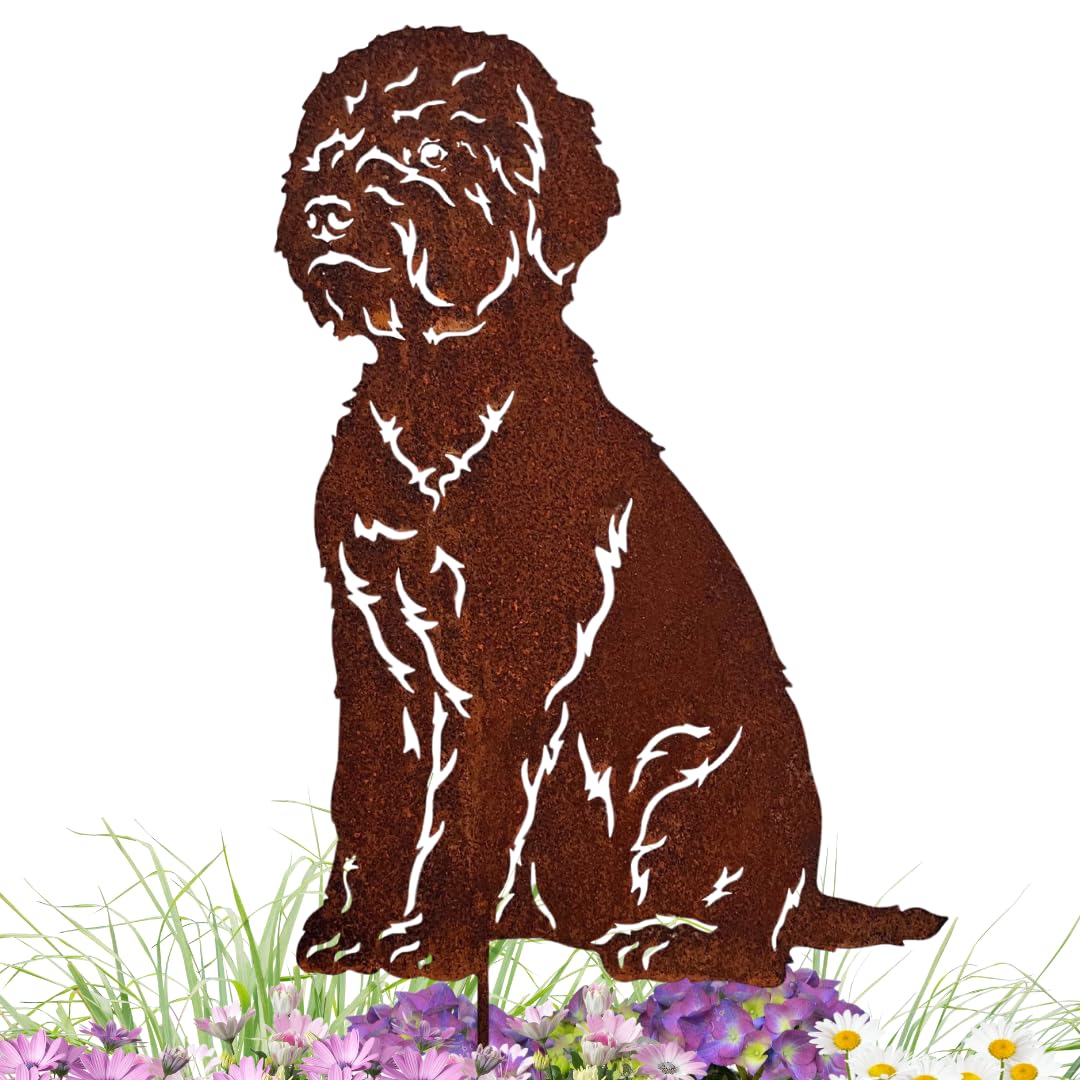 Terma Stahldesign Edelrost Hund Gartenstecker Lagotto, Handmade Germany, tolle gartendeko aus Rost-M