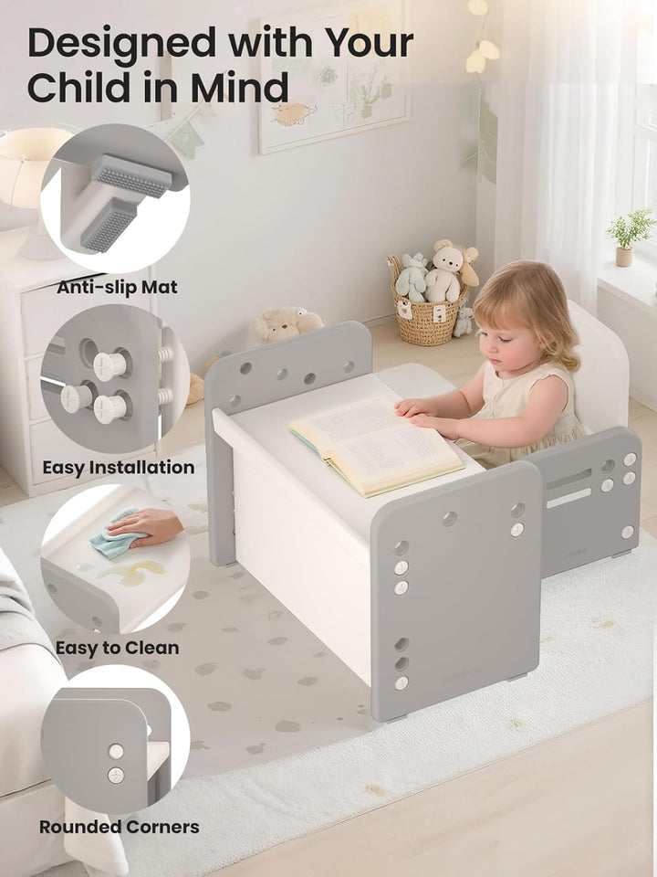 Kindertisch mit Stühle, Höhenverstellbarer Kinder Tisch Stuhl Set, Konvertierbarer Desktop，Multifunk