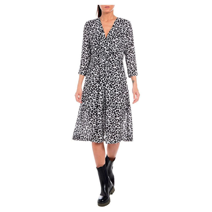 Replay Damen W9680 Kleid L 010 Natural White/Black, L 010 Natural White/Black