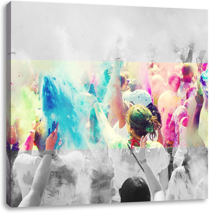 Pixxprint Holi Farben Festival als Leinwandbild Quadratisch/Grösse: 70x70 / Wandbild/Kunstdruck/fert