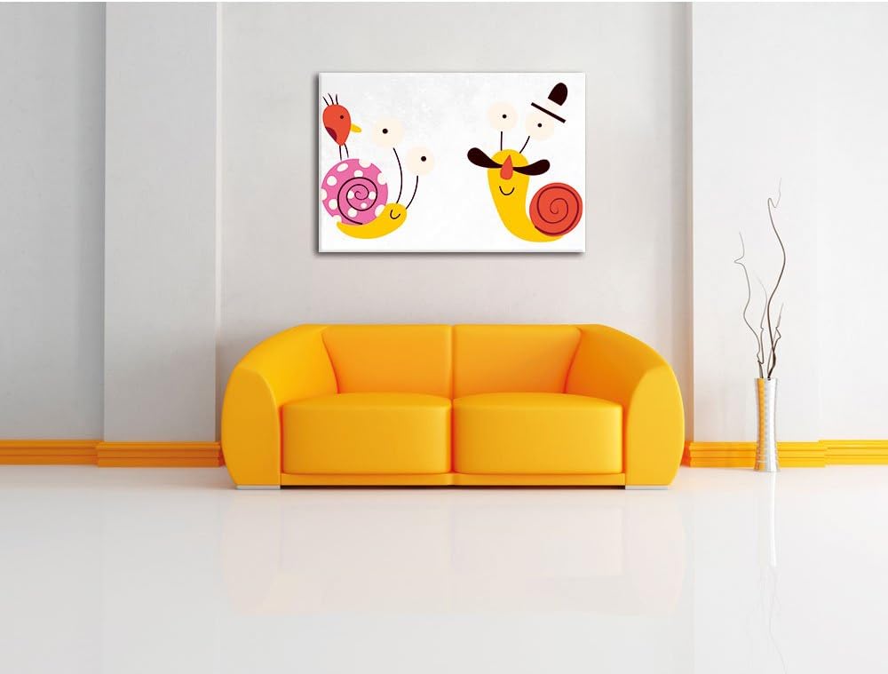 Pixxprint lustige Schnecken mit Vogel als Leinwandbild/Grösse: 100x70 cm/Wandbild/Kunstdruck/fertig