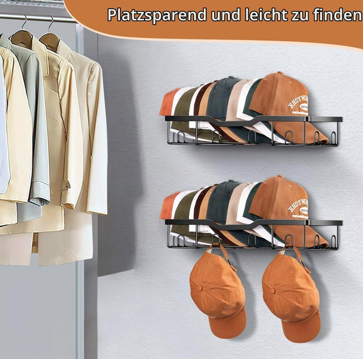 KEETDY Hutständer aus Metall für Baseballkappen, Wand-Hut-Organizer, passend für 20 Kappen, 2 Packun