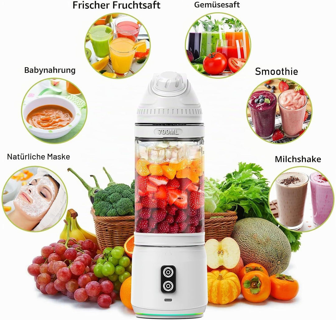 Herbst Tragbarer Mixer 700ml Smoothie Maker to Go, Fresh Juice Mixer Flasche mit 6 Klinge und USB Wi