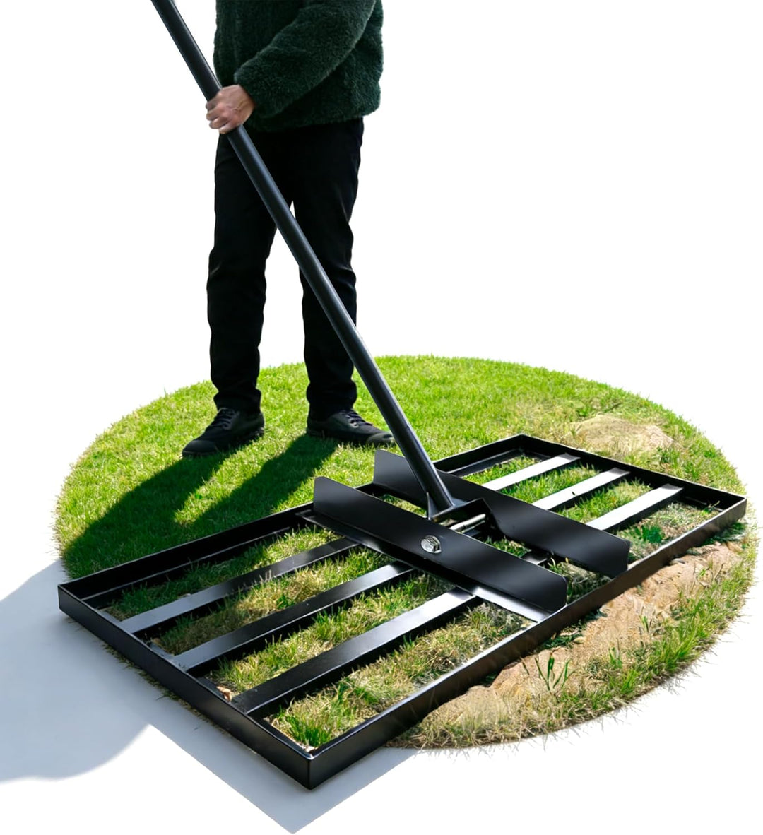 TEOV Rasenrakel Edelstahl, [100x25cm] Rasen-Nivellierungsrechen, Optimierte Gewindeverbindung gegen