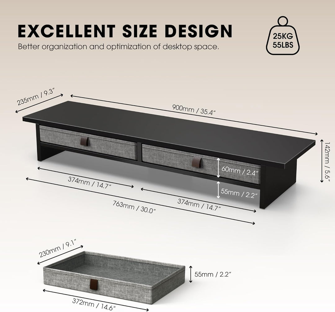 Fenge Dual Monitorständer Riser 2 Etagen Computer Monitor Ständer mit Schublade für PC Laptop Drucke