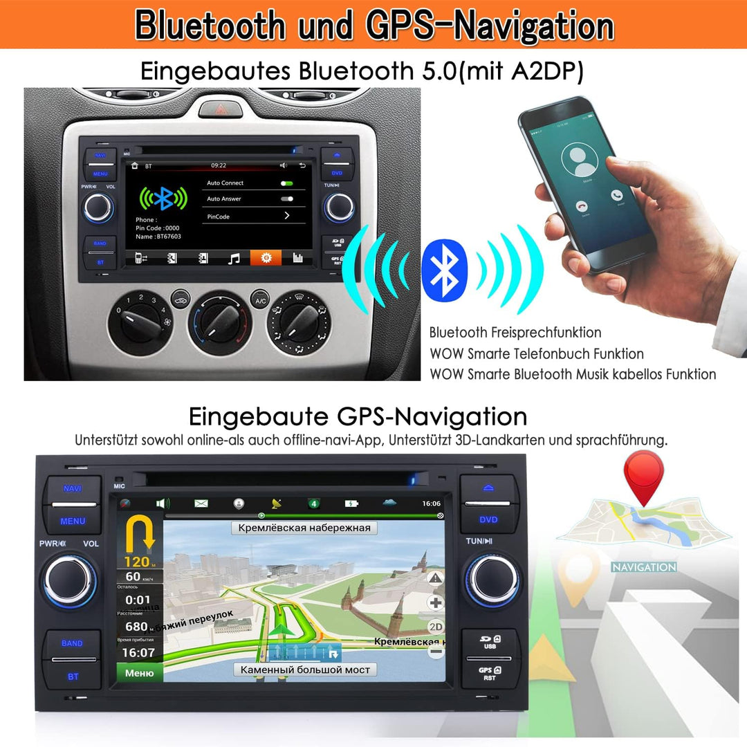 iFrego 7" HD Autoradio DVD Player GPS Navigation RDS SD Bluetooth Touchscreen mit sat NAV GPS Naviga