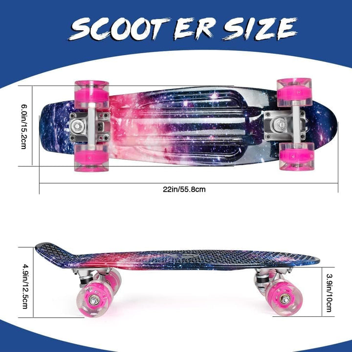 BELEEV Skateboard Komplette 22 Zoll Mini Cruiser Skateboard für Kinder Jugendliche Erwachsene, LED L