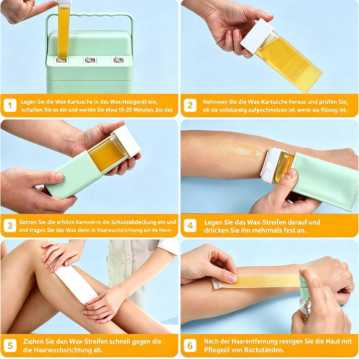 3-in-1-Roll-on-Wachs-Set, schnell aufheizendes Wachsschmelzgerät mit 3 Nachfüllrollen mit Honigwachs