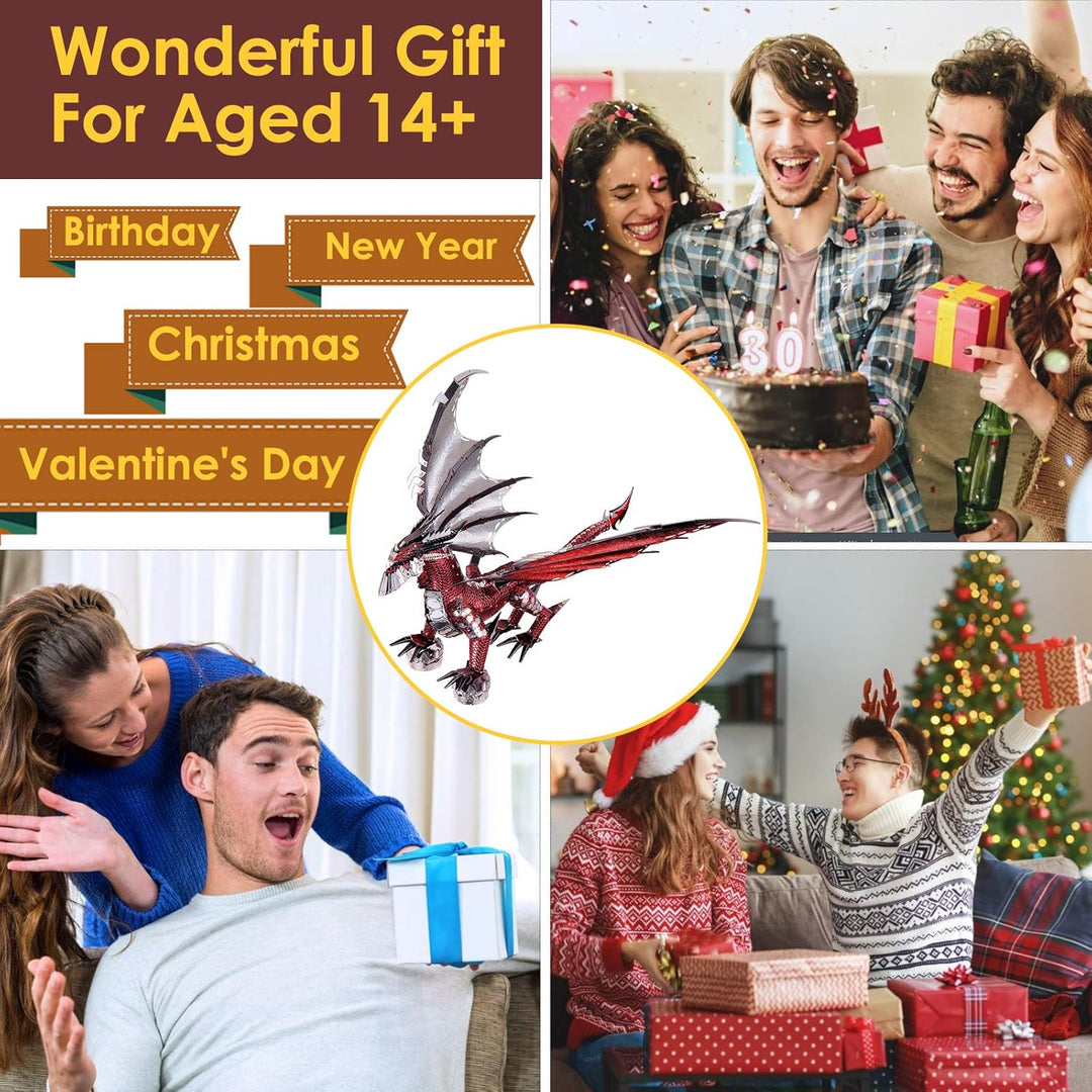 Piececool 3D Puzzle Metall, Flammendrache Drache für Modellbausatz Erwachsene, 3D-Puzzles zu Bauen,