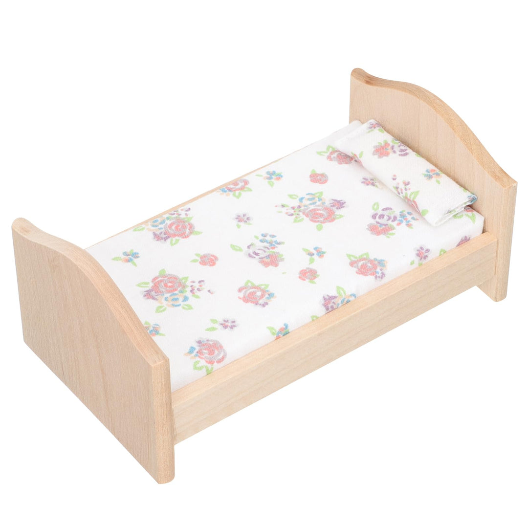 Abaodam Mini Hausmöbel Puppenbett Holz 1:12 Miniaturbett Mit Baumwollbettwäsche Und Kissen Spielzeug