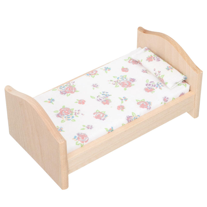 Abaodam Mini Hausmöbel Puppenbett Holz 1:12 Miniaturbett Mit Baumwollbettwäsche Und Kissen Spielzeug