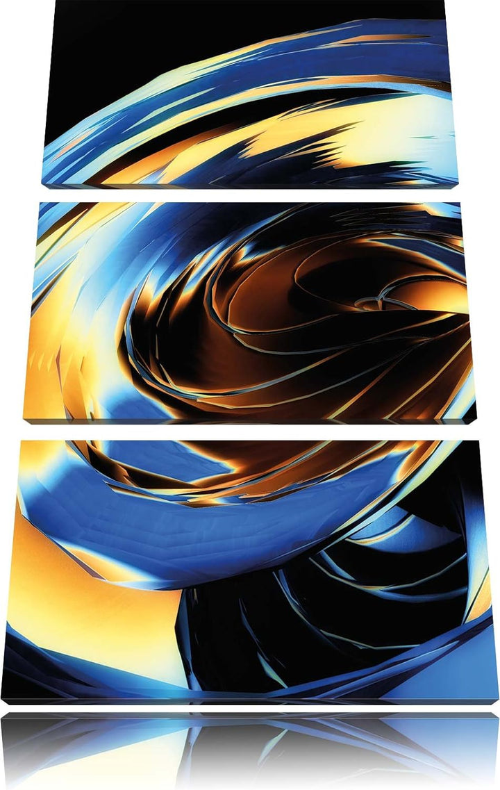 Pixxprint Blaue abstrakte Form schwarz/weiss als Leinwandbild/Grösse: 3 Teilig (120x80) cm/Wandbild/