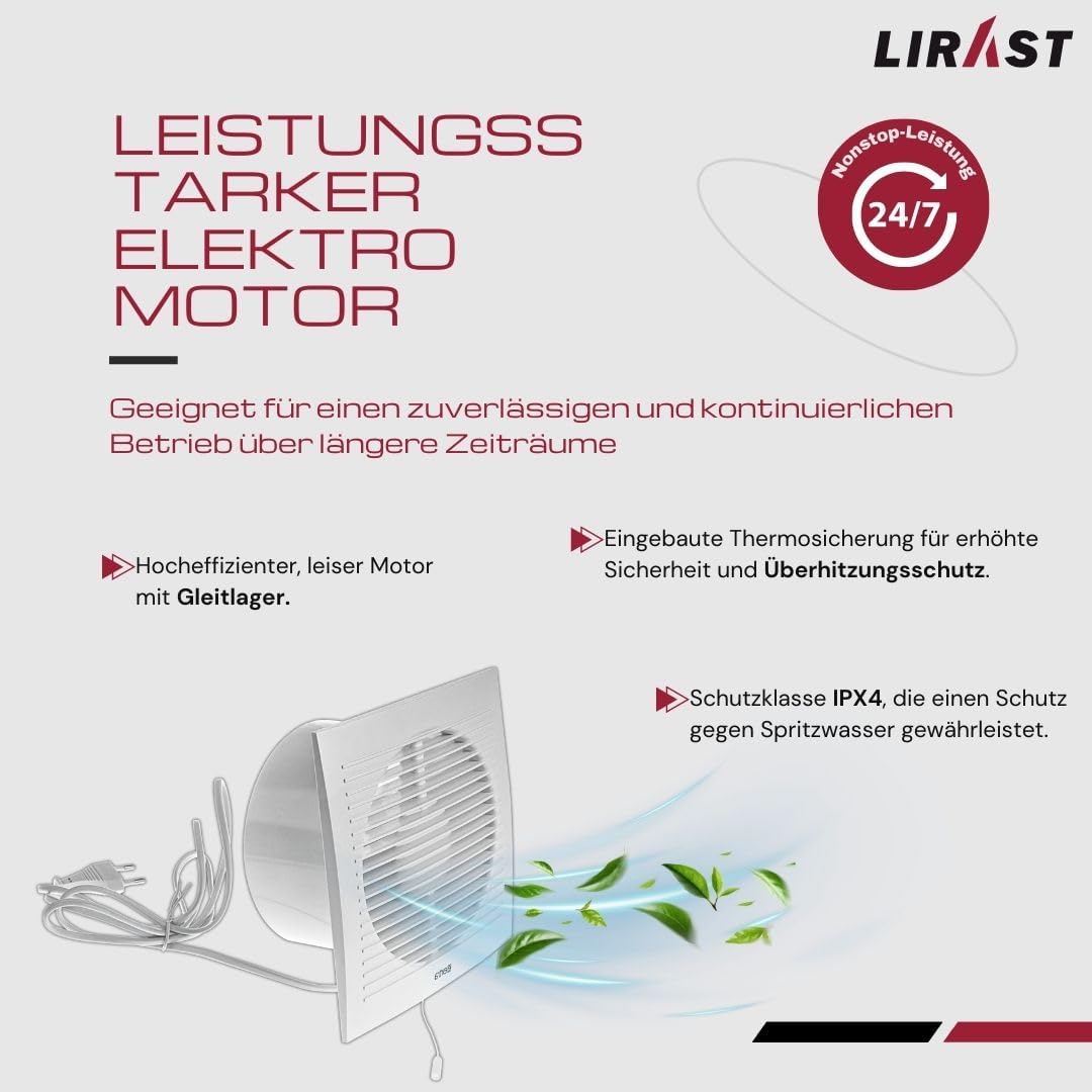 Ø 150mm Weiss Badlüfter mit Netzstecker - Lüfter für Effiziente Belüftung im Bad Küche WC, Ø 150mm W