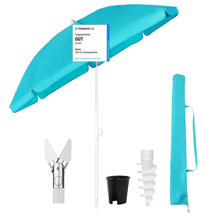 Sekey® Sonnenschirm| Stabil Strandschirm mit Bodenhülse & Schutzhülle für Balkon Garten & Terrasse|
