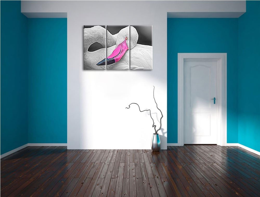 anmutiger Flamingo schwarz/weiss Deluxe 3-Teiler Leinwandbild 120x80 Bild auf Leinwand, XXL riesige