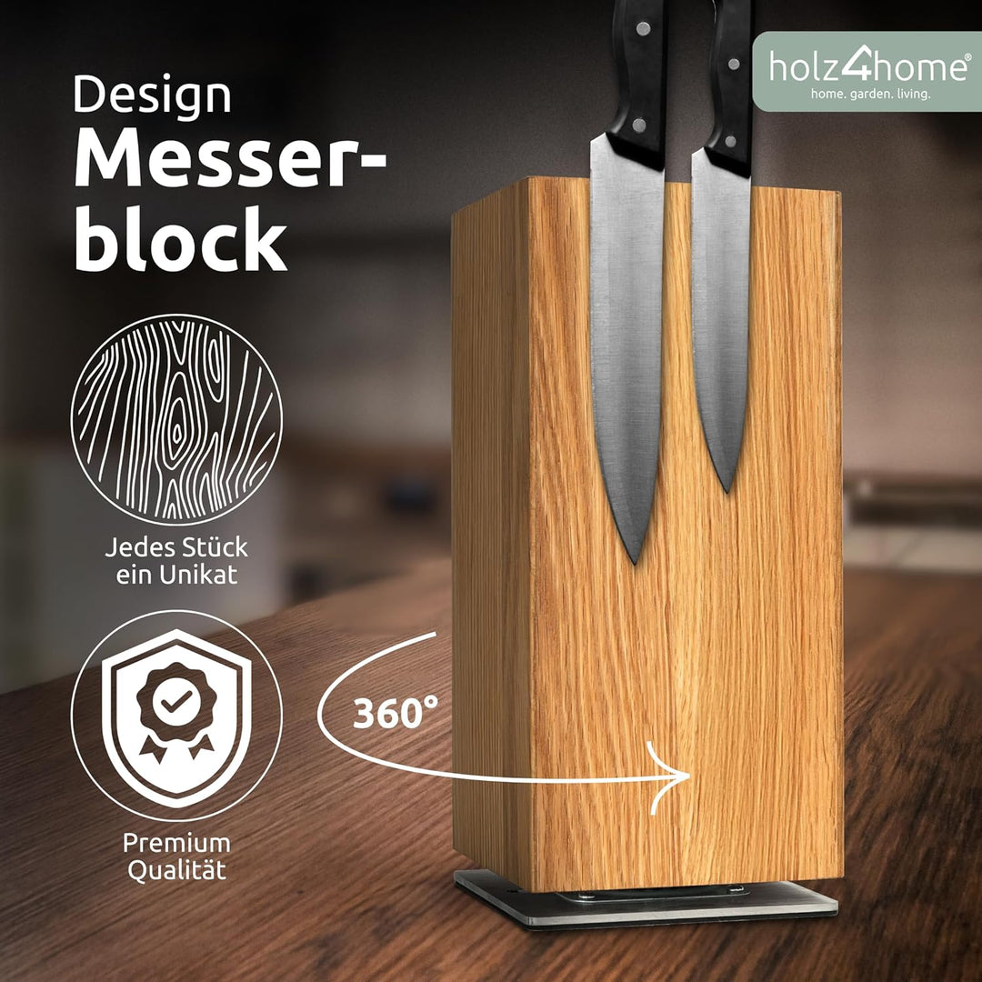 holz4home® Messerblock Magentisch aus Eichenholz I 360° Drehbarer Messerhalter ohne Messer I Stehbar