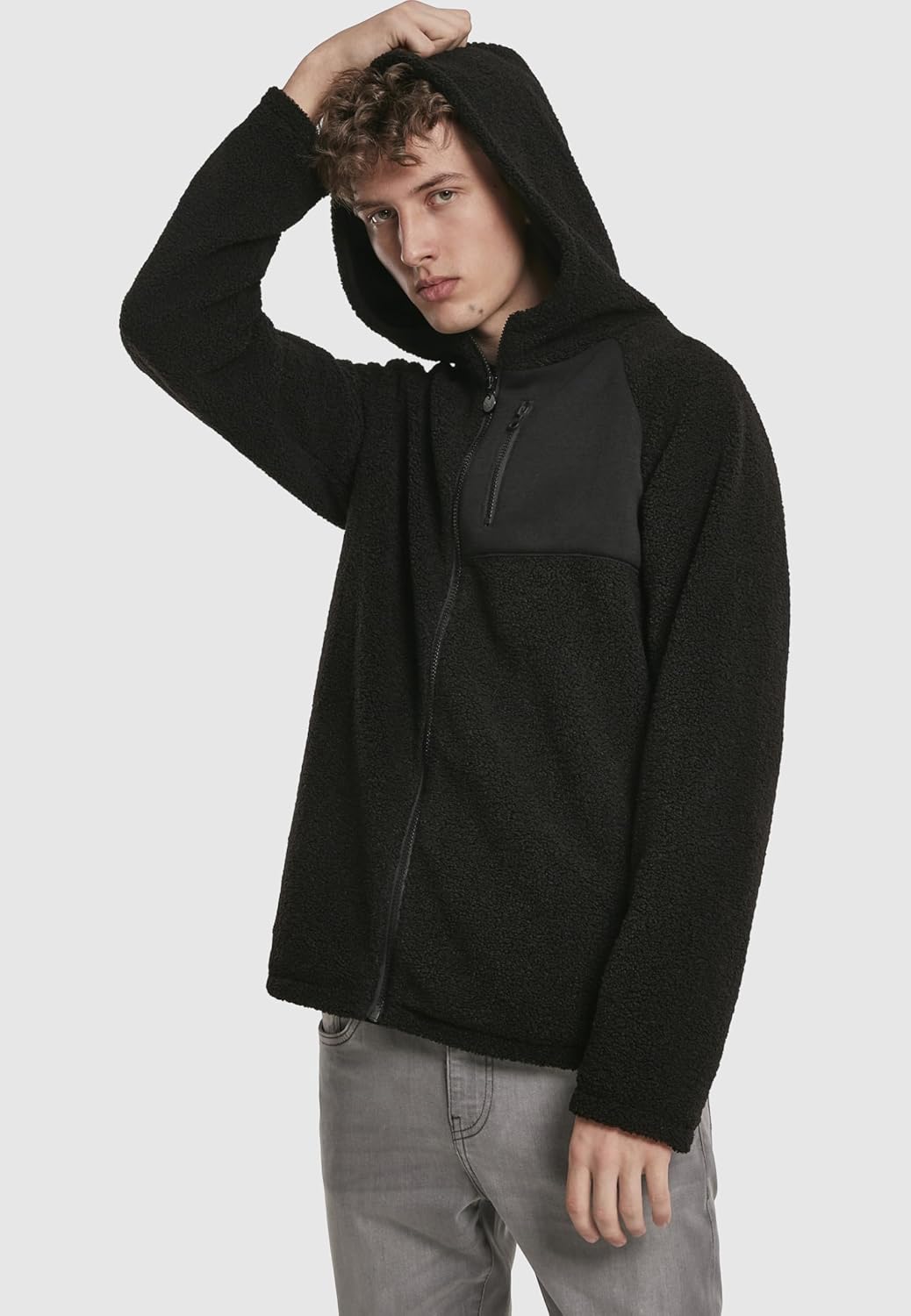 Urban Classics Herren Hooded Sherpa Zip Jacket S Schwarz, S Schwarz