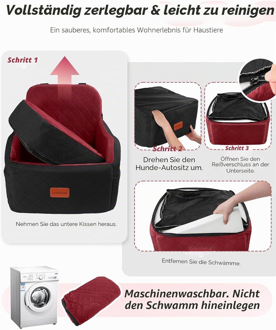 Hunde-Autositz für kleine/mittelgrosse Hunde, tragbarer Welpensitz mit erhöhtem Kissen, vollständig