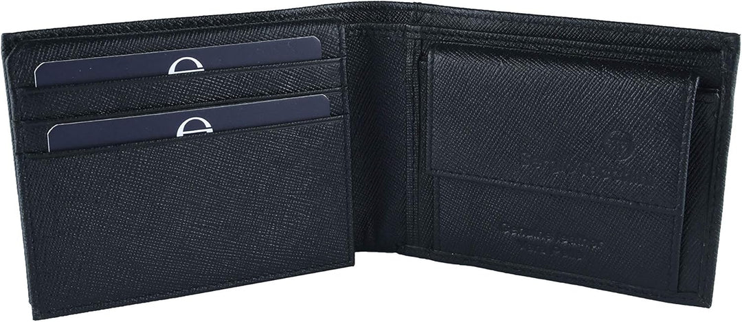 Sergio Tacchini - Herren Geldbörse aus echtem Leder, schwarz, dünn, mit Kartenhalter, Geschenkbox, S