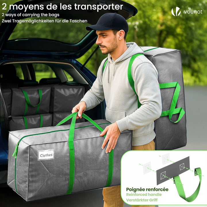 VOUNOT 5 Stück Umzugstaschen Gross, Faltbare Aufbewahrungstasche mit Stabilen Griffen und Rucksackgu