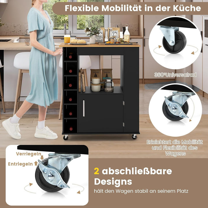 COSTWAY Küchenwagen auf Rollen, Servierwagen mit Arbeitsplatte &amp; Handtuchhalter &amp; Gewürzregalen, Wei