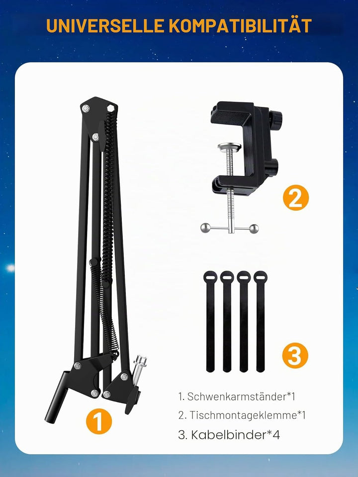 SUNMON Mikrofonarm für HyperX QuadCast - Universal Mic Boom Arm Mikrofon Ständer mit Kabelbinder, ei