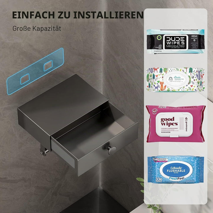 VOLDRA Toilettenpapierhalter Mit Feuchttücherbox Ohne Bohren Klopapierhalter mit Ablage Klorollenhal