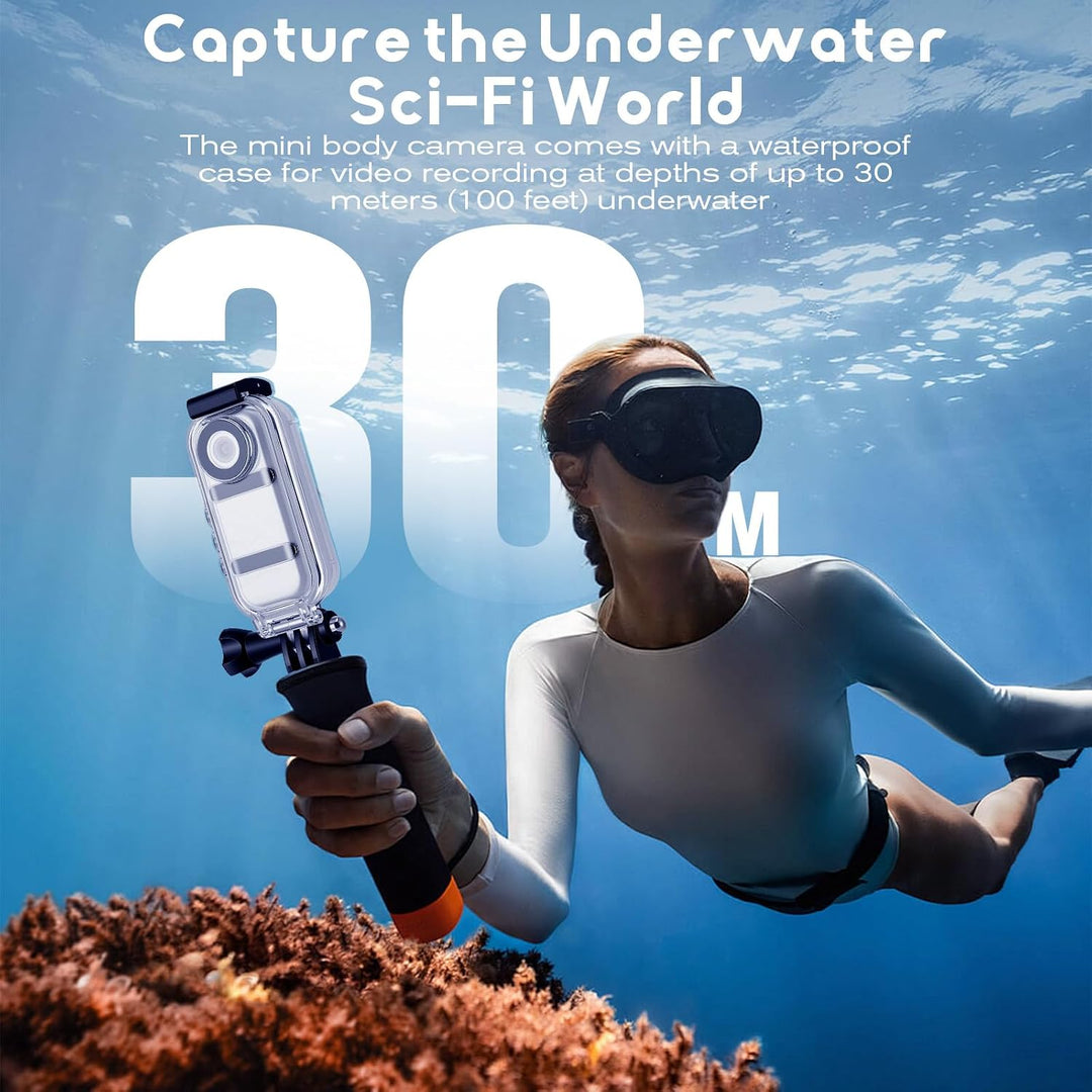 360° Mini Action Kamera mit Touchscreen, Action Body Cam, 30m Wasserdicht, 8h Akku, 120° Weitwinkel,