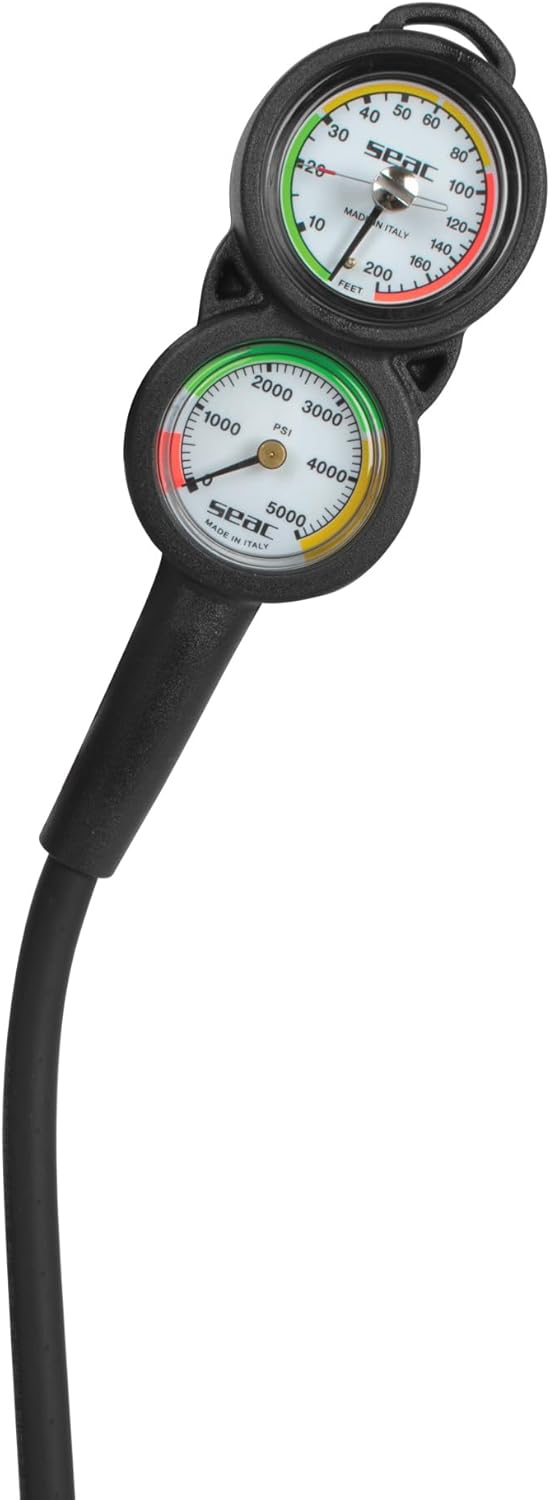 SEAC Unisex Erwachsene Console 3 Manometer, Tiefenmesser und Kompass für Taucher, Skala 0-5000 psi u