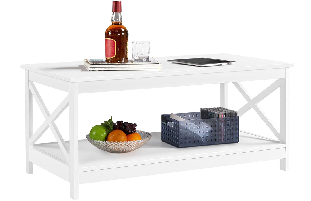 Yaheetech Couchtisch Kaffeetisch mit 2 Ablagen Sofatisch X-Form Stütze Wohnzimmertisch aus Holz Einf