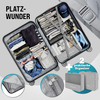 MONZANA® 3tlg. Kofferset Schloss Wäsche Organizer Kofferwaage Gurt Gel-Griffe Zwillingsrollen Standf