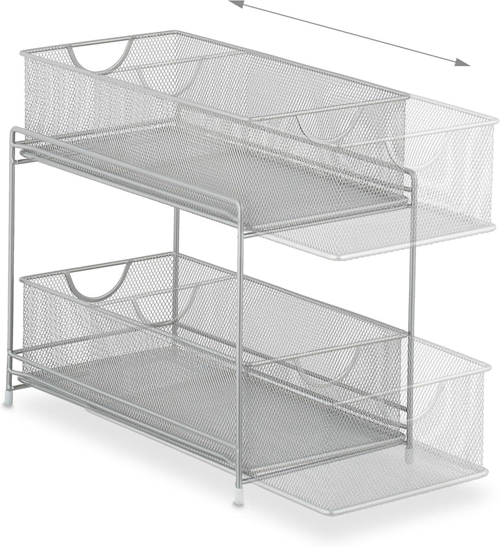 Relaxdays Küchen, 2 Ausziehkörbe, Etagenregal aus Metall, H x B x T: 32 x 19 x 35,5 cm, Bad Organize