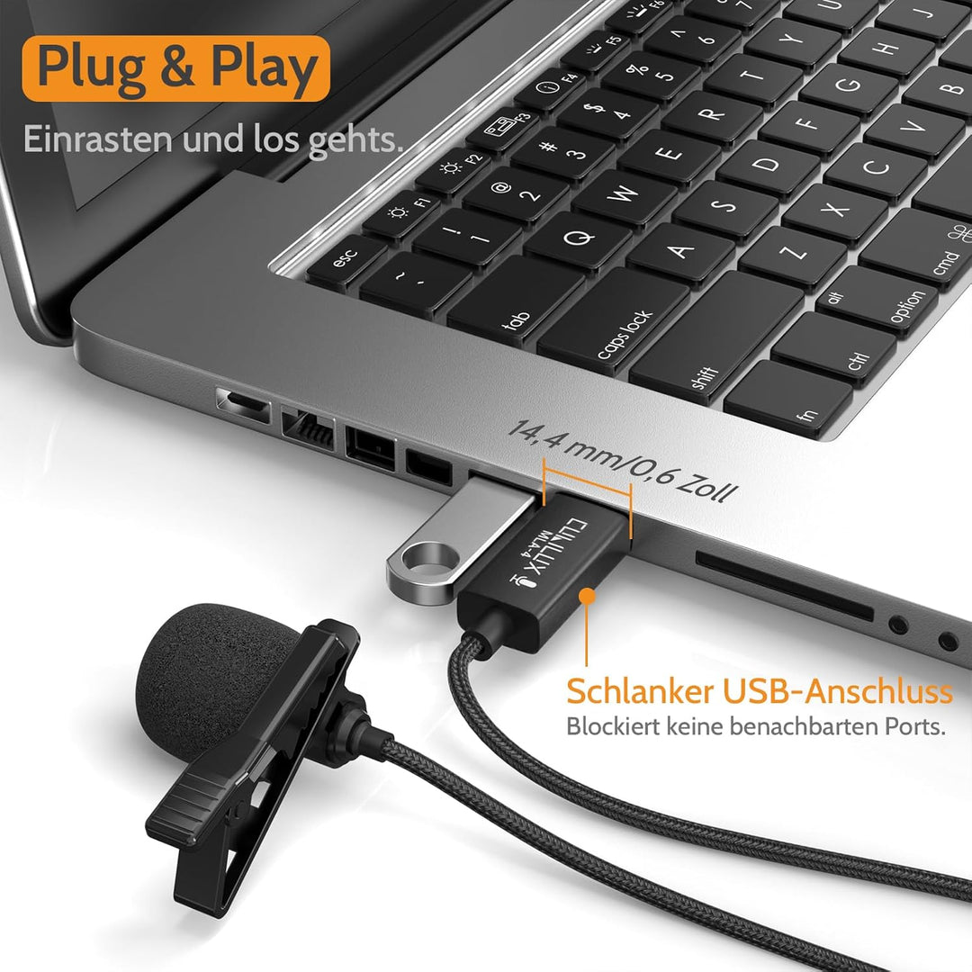 Cubilux USB-Mikrofon für PC, unidirektionales hochempfindliches USB-A-Lavalier-Clip-On-Mini-Ansteckm