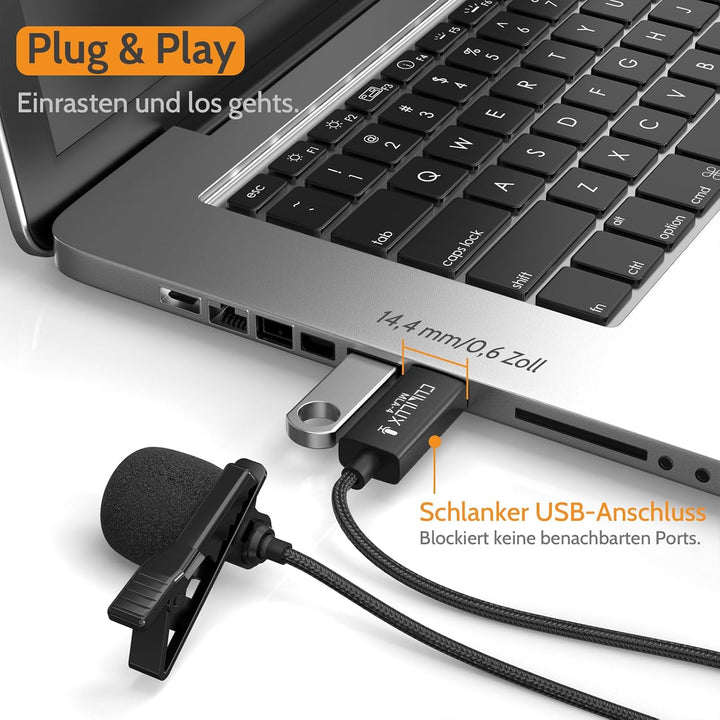 Cubilux USB-Mikrofon für PC, unidirektionales hochempfindliches USB-A-Lavalier-Clip-On-Mini-Ansteckm