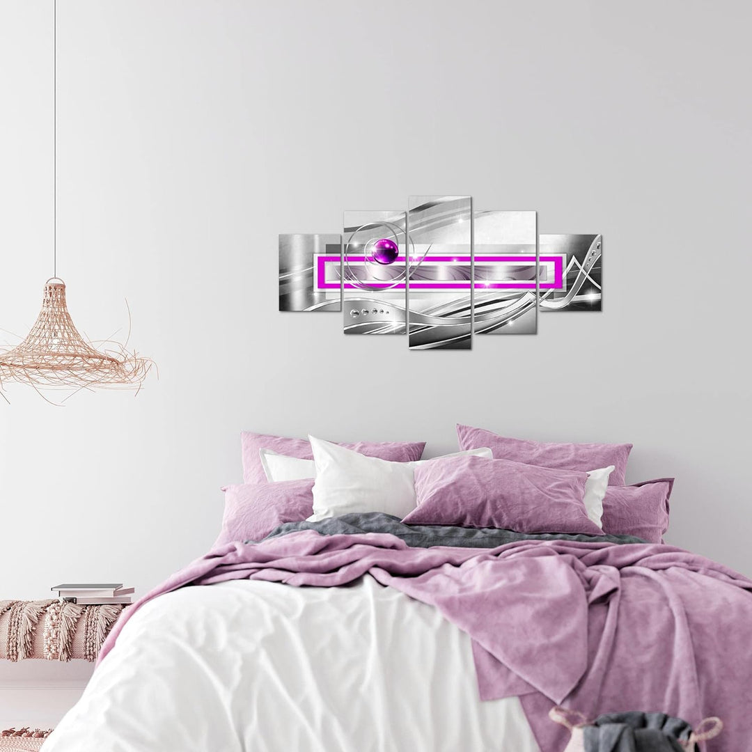 Runa Art Wandbilder Abstrakt 5 Teilig Bild auf Vlies Leinwand Deko Wohnzimmer Schlafzimmer Grau Viol