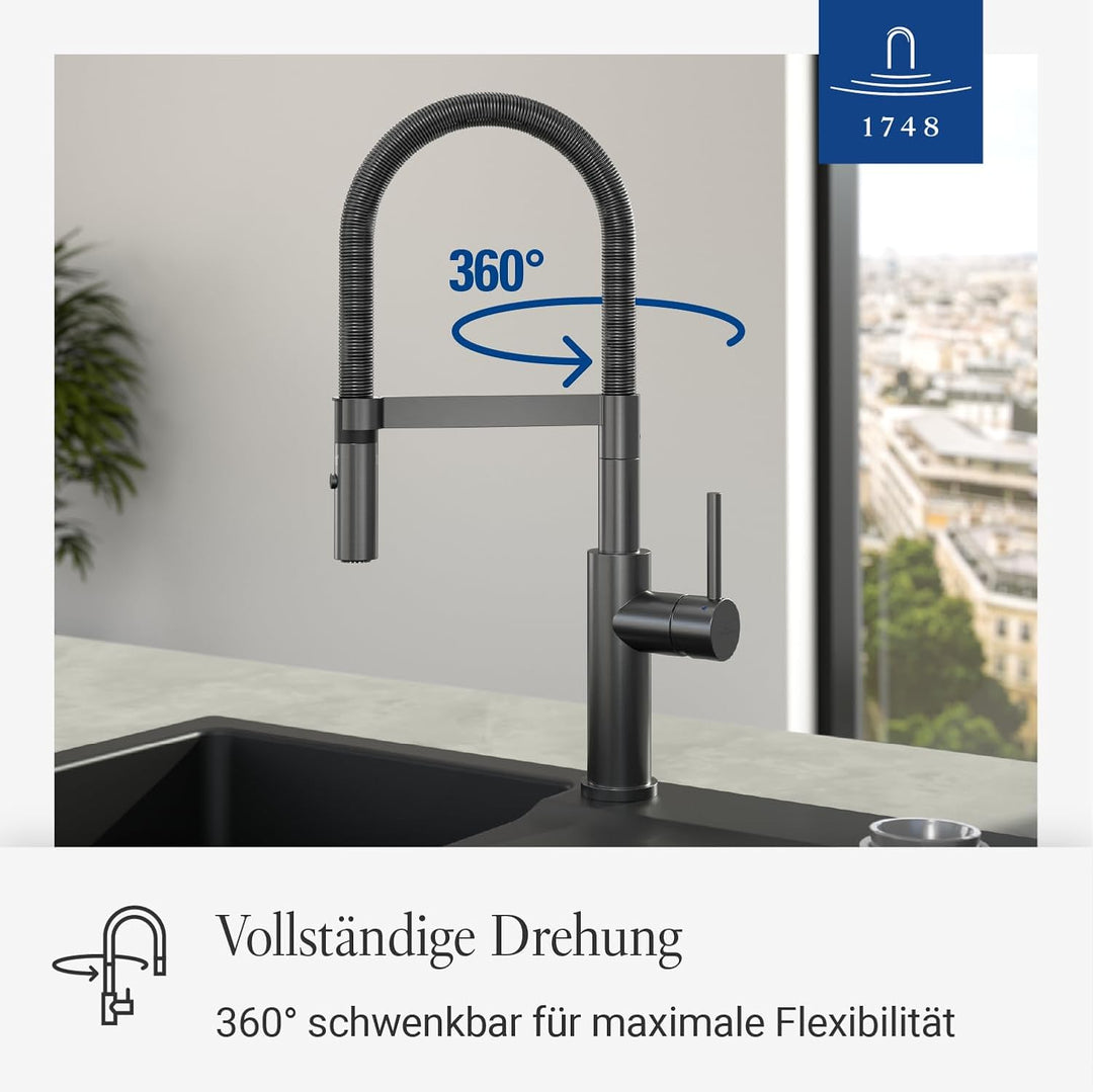 Villeroy &amp; Boch Steel Expert 2.0 Hochdruck-Küchenarmatur mit Umschaltfunktion und 360° schwenkbarem