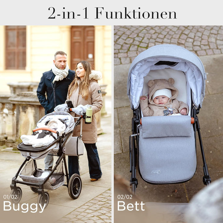 Kinderwagen 2 in 1 [Babywanne & Sportsitz] Buggy mit Aluminium-Gestell | Kinderbuggy Höhenverstellba