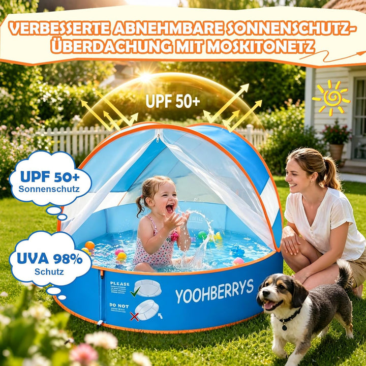 4-in-1 Pop Up Baby Planschbecken, Strandmuschel Baby mit UV Schutz SPF 50+, Strandzelt Baby mit Mosk