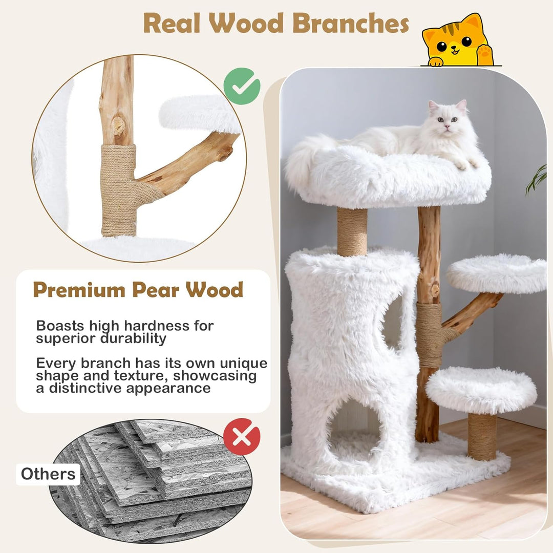 SOARS Kratzbaum Holz, 93 cm Katzenbaum mit Höhlen, grosser Liegefläche, Plattformen und Kratzpfosten