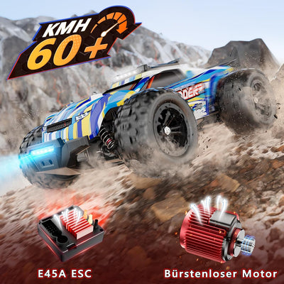 EVARY Ferngesteuertes Auto 1:16 Bürstenloser Motor 60+ km/h, 4WD RC Monstertruck mit Farbiges Licht,