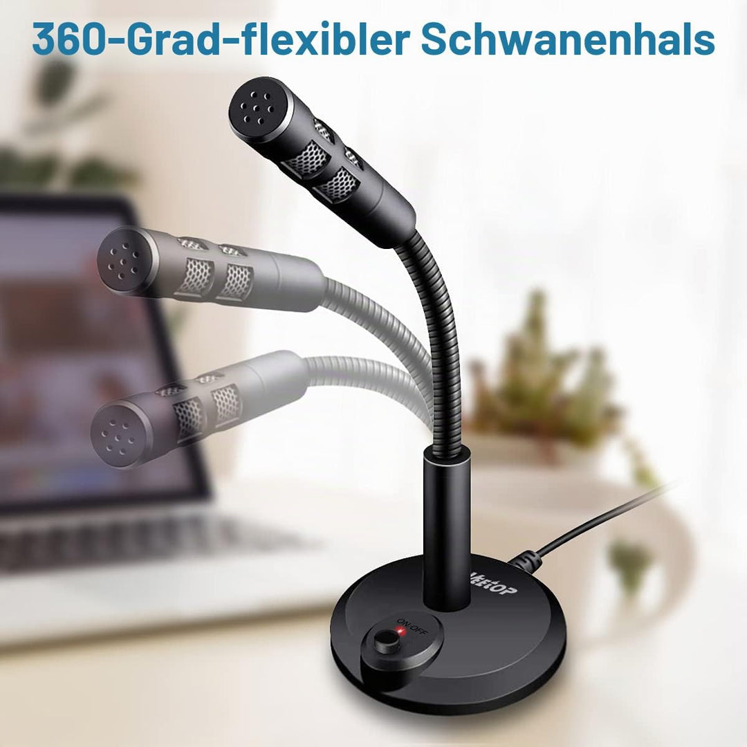 Veetop USB Mikrofon PC und Laptop, Standmikrofon mit 360 Grad Aufnahmefähigkeit, Rauschunterdrückung
