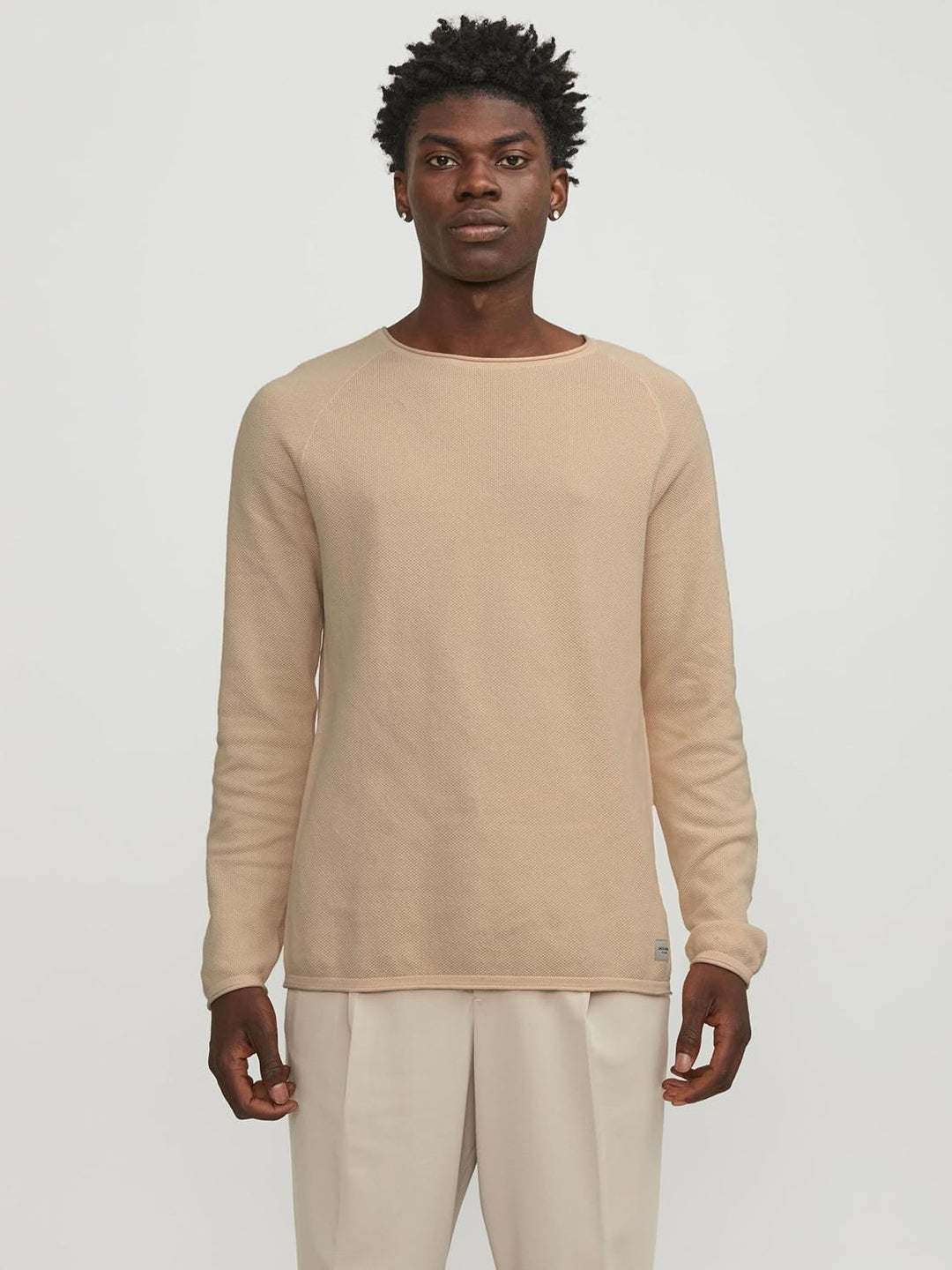 JACK & JONES Male Strickpullover mit Rundhals Einfarbig Strickpullover mit Rundhals XS Apricot Ice,