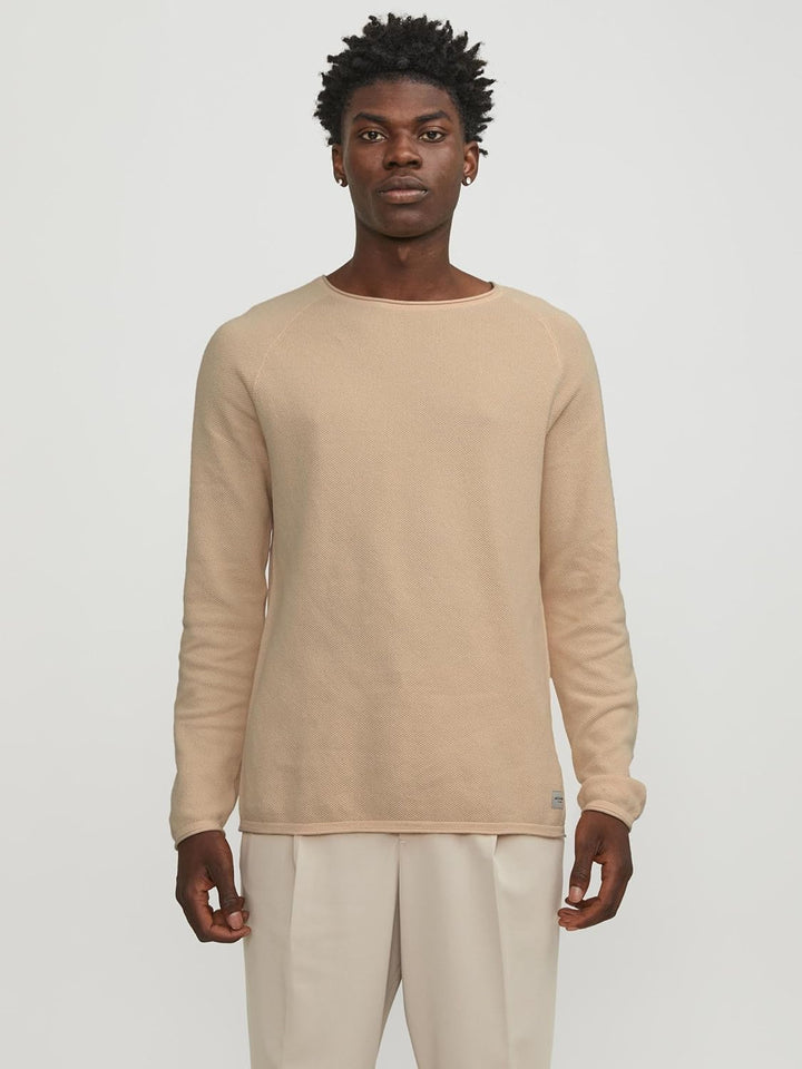 JACK & JONES Male Strickpullover mit Rundhals Einfarbig Strickpullover mit Rundhals XS Apricot Ice,